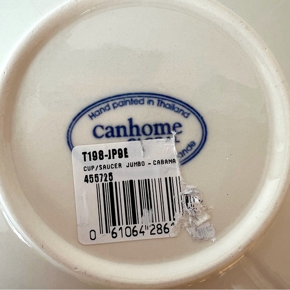 Vintage Hand Painted Cabana Stripes Cup & Saucer Set of 2 Canhome Thailand - Picture 11 of 11